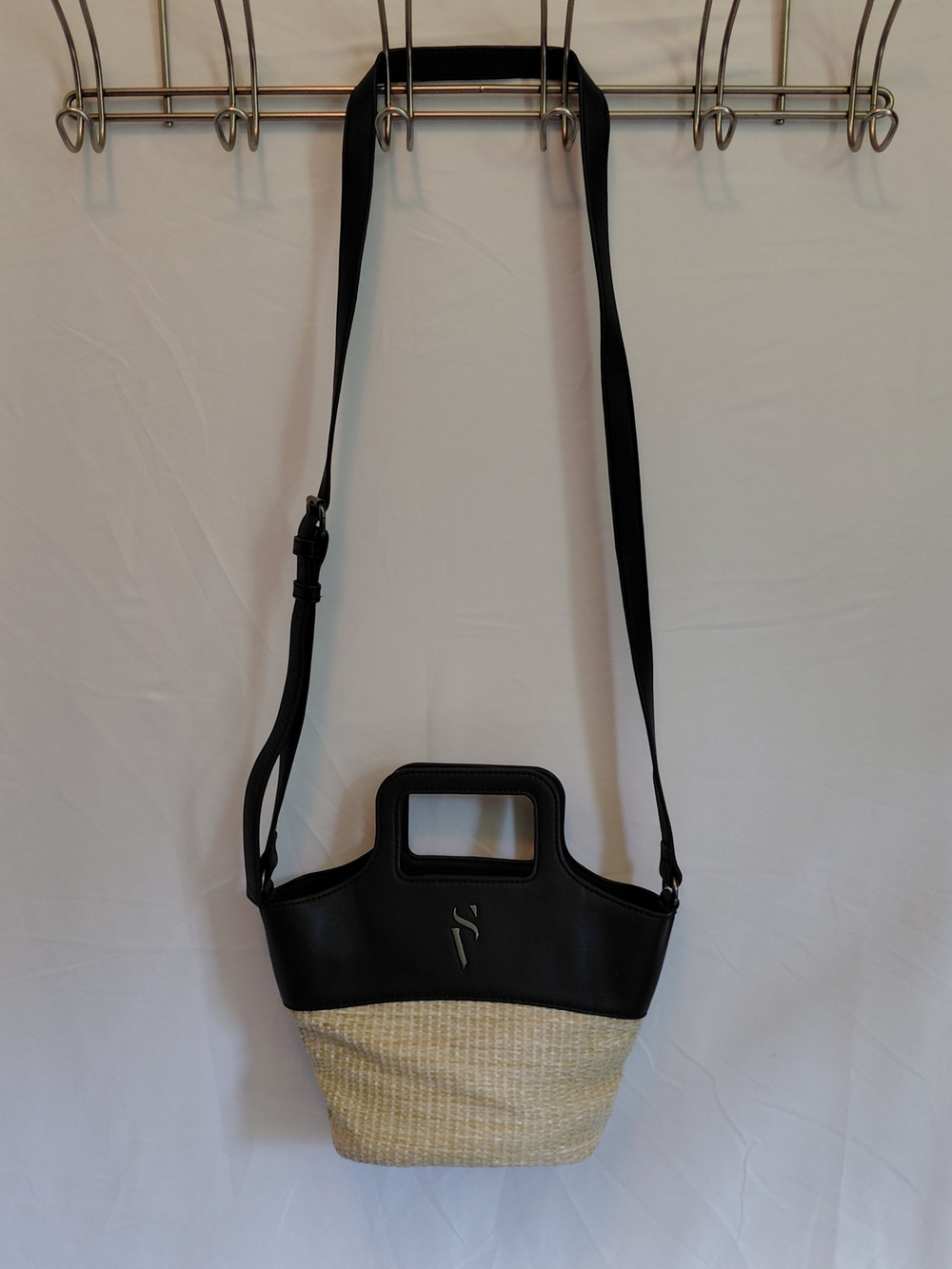 Simply Vera Vera Wang Black and Natural Straw Crossbody Tote